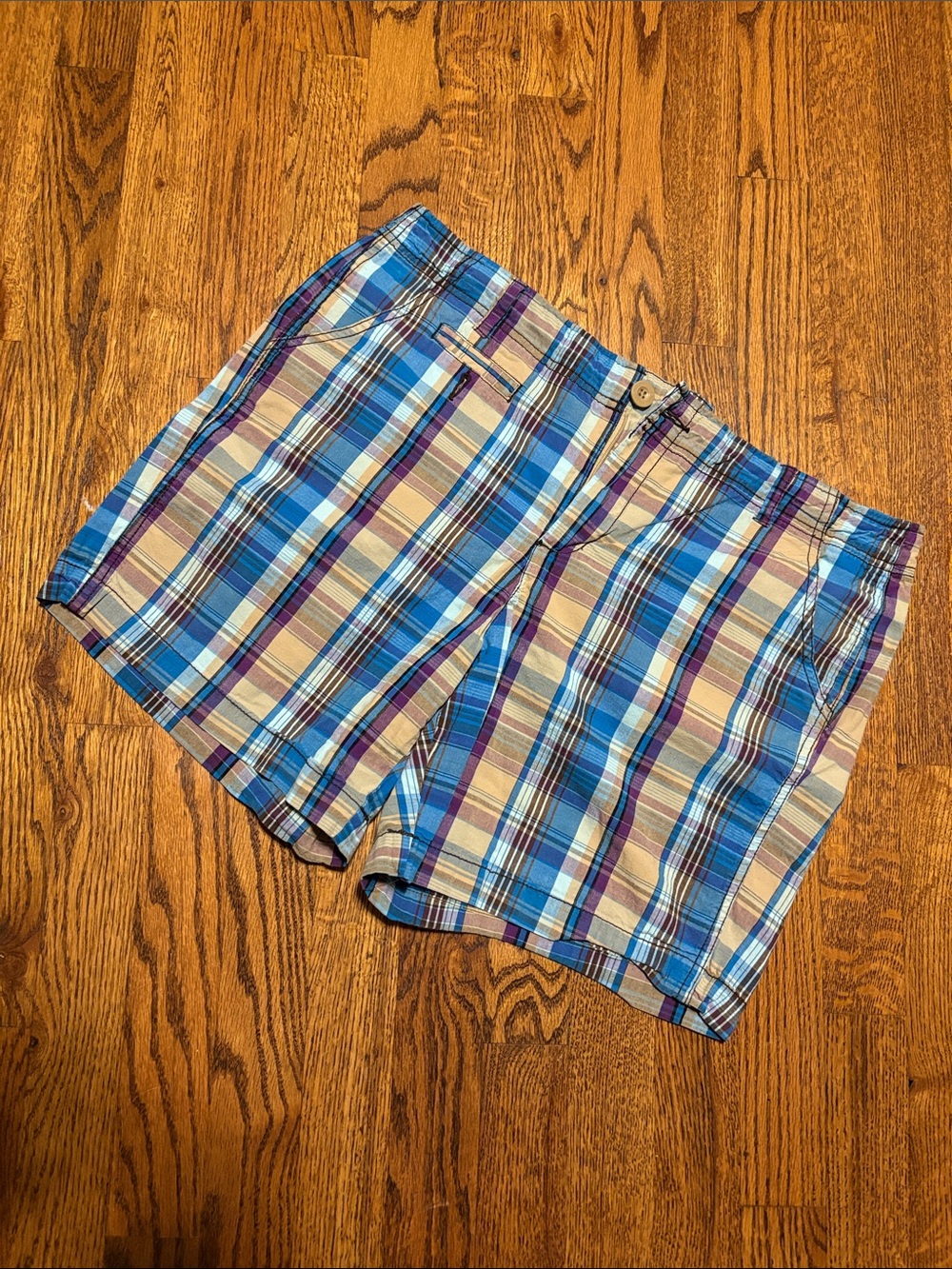Faded Glory Blue Tan Purple Plaid Women's Shorts 12